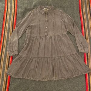 Charcoal Long-Sleeve Tiered Babydoll Dress